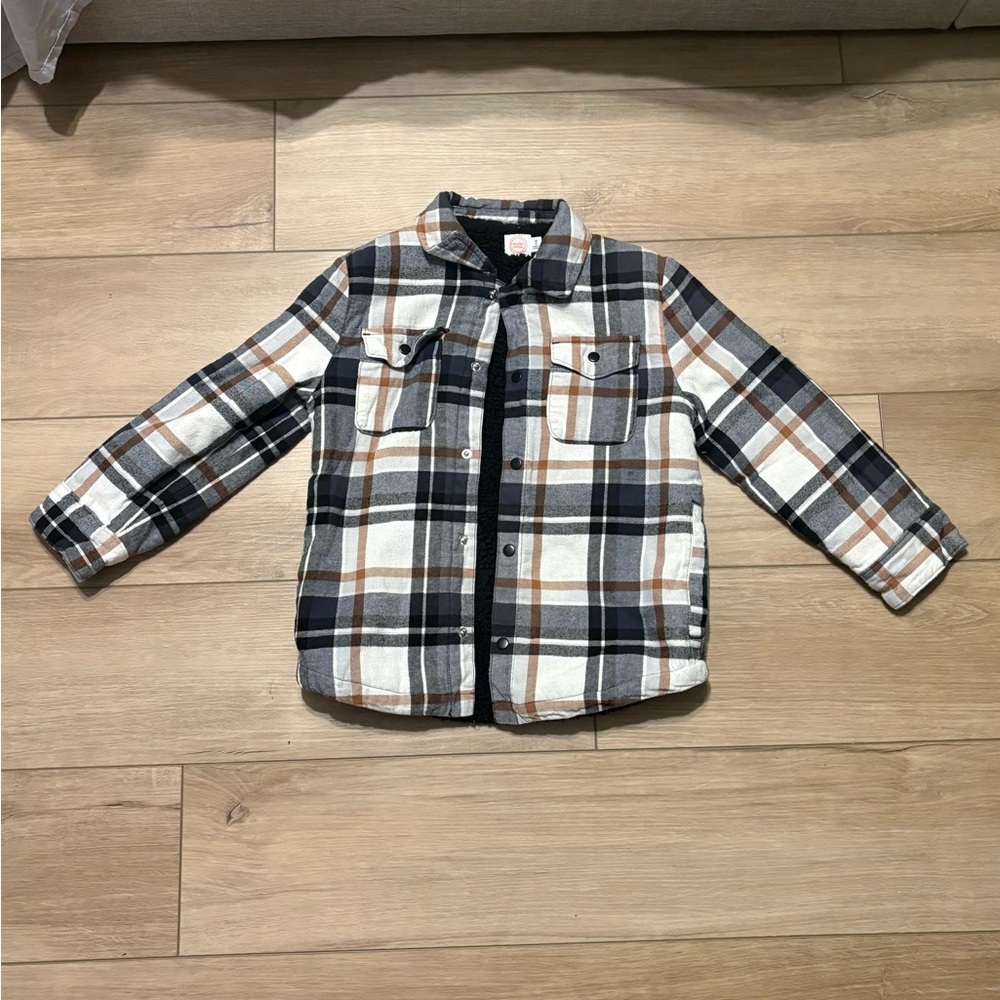 wonder nation Plaid Button-Down Shirt Jacket - White, Black & Brown